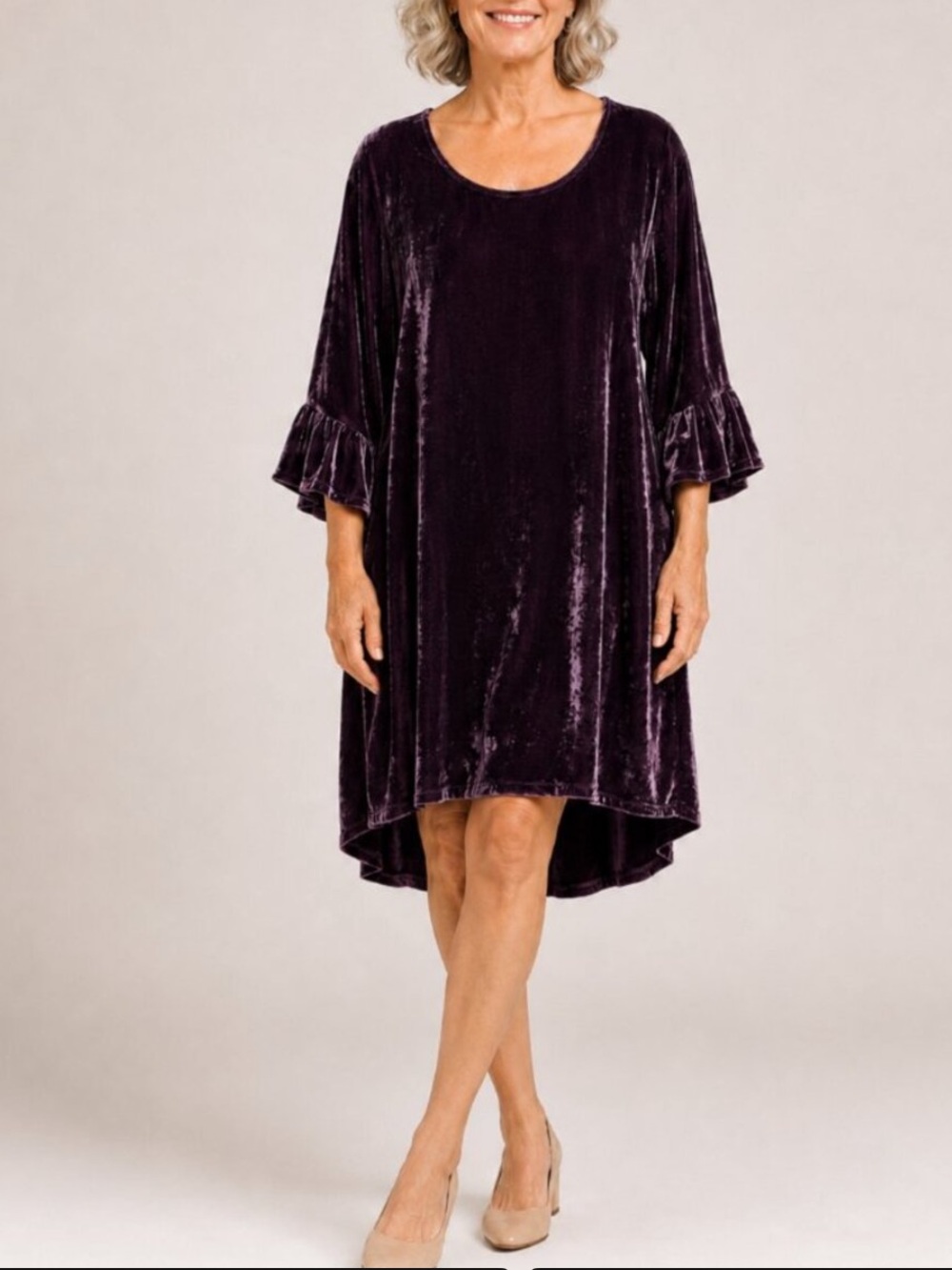 Bryn Walker Dress Tunic-Velvet silk blend rich plum purple hi-lo bell sleeves XL - Picture 10 of 17